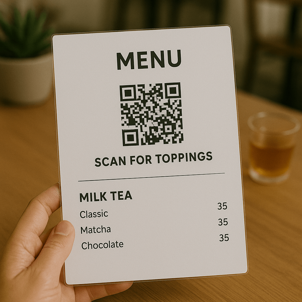 Menu QR điện tử tích hợp lựa chọn topping Menu QR điện tử tích hợp lựa chọn topping
