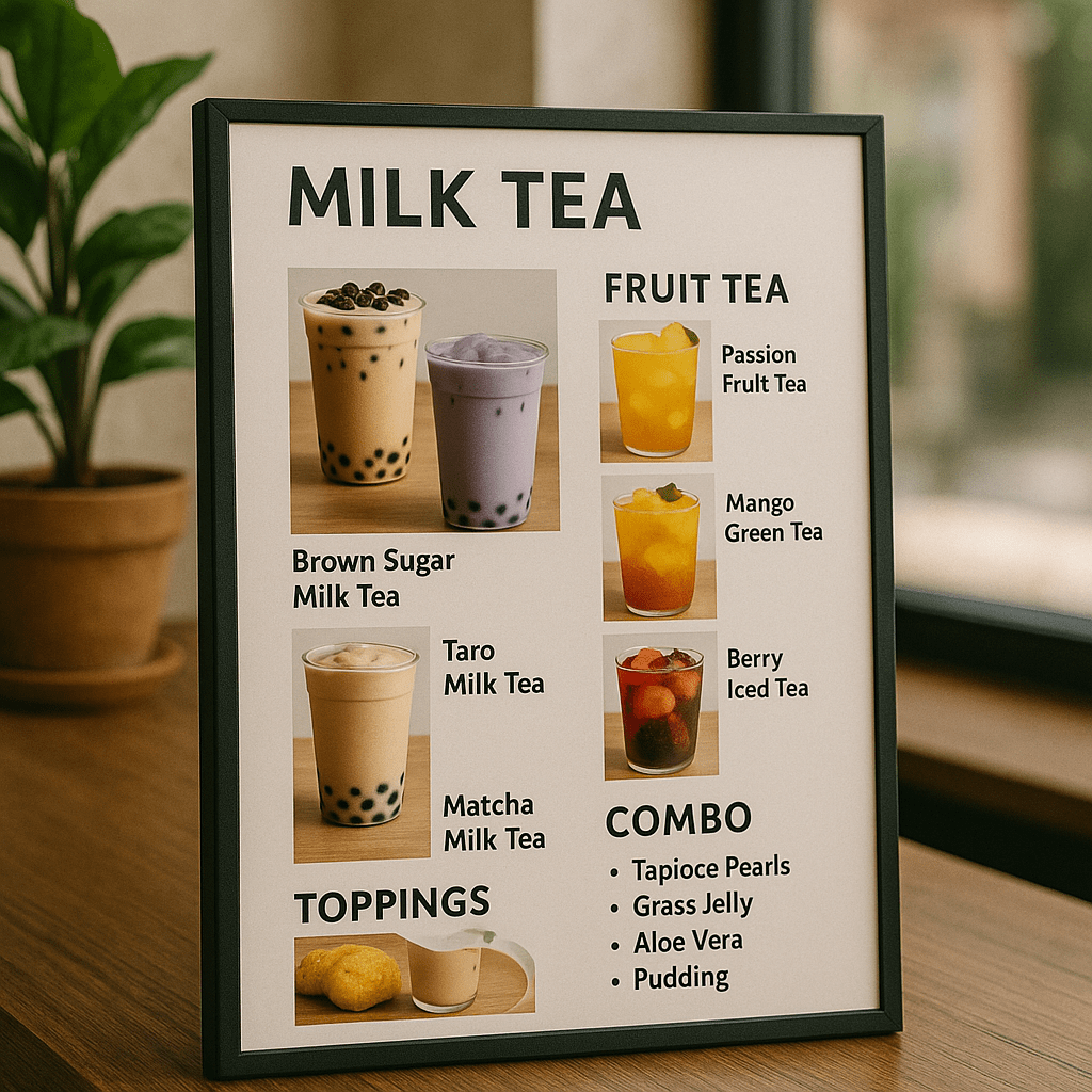 Menu cho quán trà sữa – trà trái cây Menu cho quán trà sữa – trà trái cây